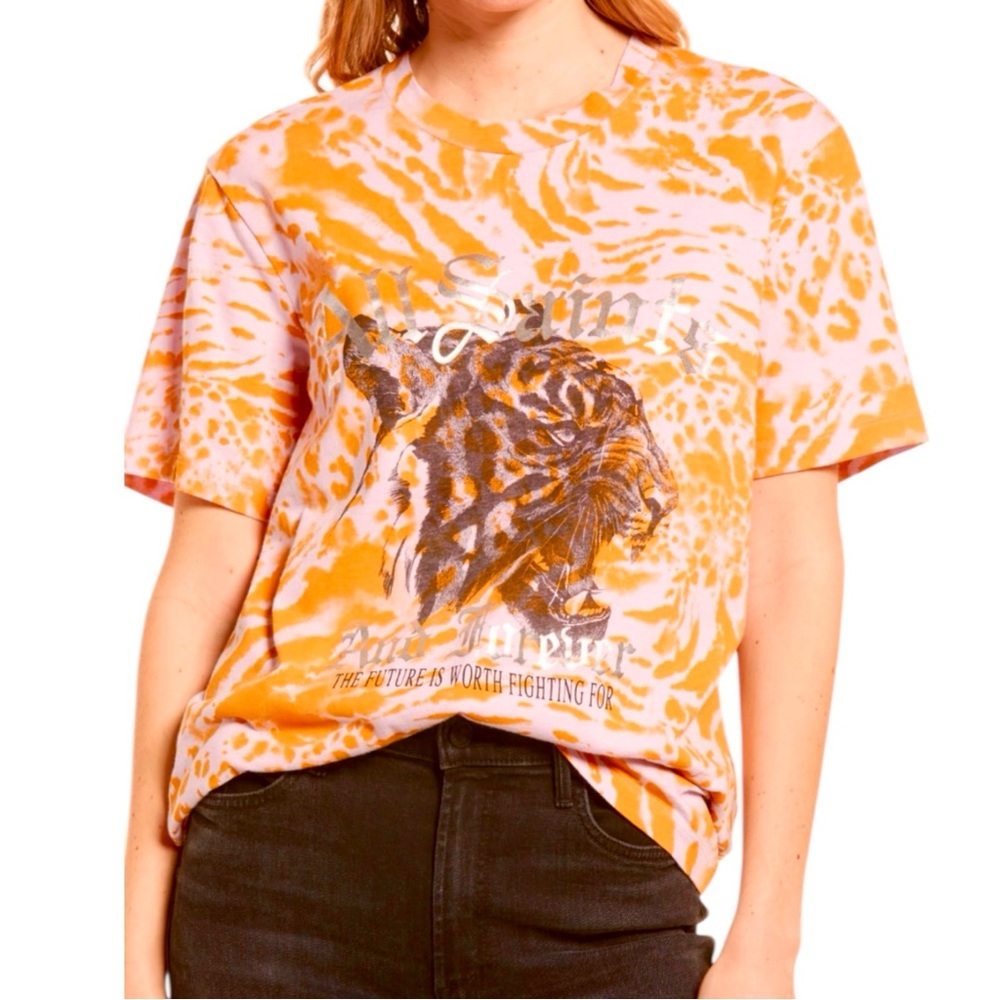 Allsaints Perpetua Tiger Boyfriend T-Shirt Small Oversized Graphic